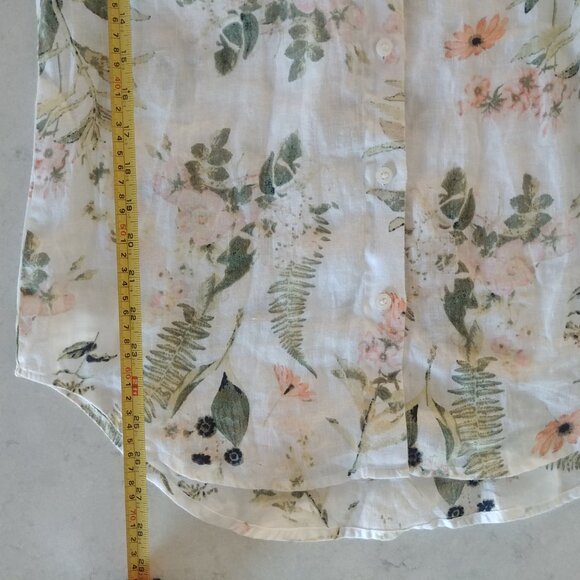 Lord + Taylor 100% linen off white cream button down shirt blouse floral Small - Picture 13 of 16